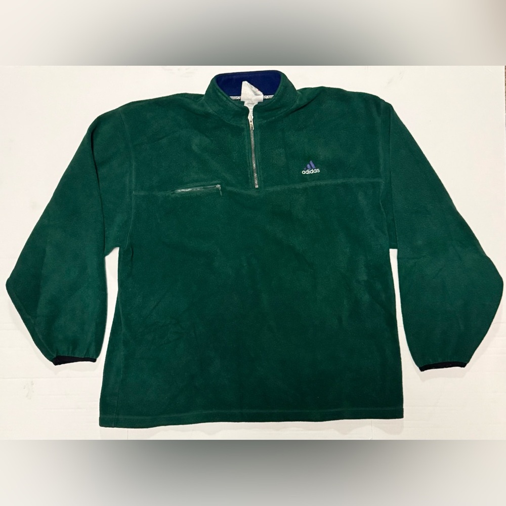 Vintage Adidas Pullover Men 2XL 1/4 Zip Fleece Green with Purple Logo 90s 0130A4
